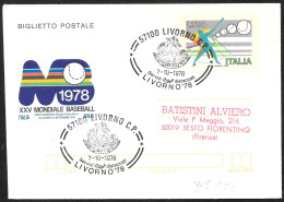 Italia/Italy/Italie: Intero, Stationery, Entier, Mondiali Di Baseball, Baseball World Cup, Coupe Du Monde De Baseball - Baseball