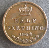 Grande Bretagne, Half Farthing 1844. Victoria , En Cuivre, Superbe , KM# 738 - A. 1/4 - 1/3 - 1/2 Farthing
