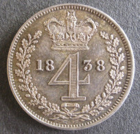 Grande Bretagne 4 Pence 1838, Victoria , En Argent , UNC. KM# 732 - G. 4 Pence/ Groat