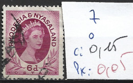 RHODESIE & NYASALAND 7 Oblitéré Côte 0.15 € - Rhodésie & Nyasaland (1954-1963)