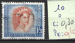 RHODESIE & NYASALAND 10 Oblitéré Côte 0.30 € - Rhodésie & Nyasaland (1954-1963)