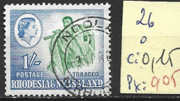 RHODESIE & NYASALAND 26 Oblitéré Côte 0.15 € - Rhodesia & Nyasaland (1954-1963)