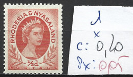 RHODESIE & NYASALAND 1 * Côte 0.1520 € - Rhodesia & Nyasaland (1954-1963)