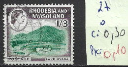 RHODESIE & NYASALAND 27 Oblitéré Côte 0.30 € - Rhodésie & Nyasaland (1954-1963)