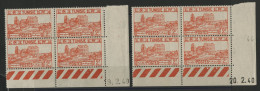 N° 217 Deux Blocs De Quatre Neufs ** (MNH) 2 Fr Vermillon + Coin Daté Du 19 Et 20/2/40 TB - Neufs