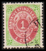 1873-1874. Bi-coloured. 1 C. Green/red. Normal Frame. Perf. 14x13½.  (Michel 5 Ib) - JF543742 - Dänische Antillen (Westindien)