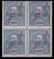 MACAU. 240*. 1915 Republica Ovpt. Issue On 8a Blue Provisorio Mouchon. BLOCK OF FOUR Mint. Fine And Scarce Multiple. - Autres & Non Classés