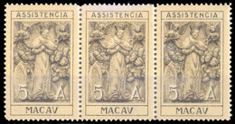 MACAU. ASSISTENCIA. 1930. Postal Tax. (Af. 6) 5A Sepias/castanho Claro. Horiz. STRIP OF THREE. Fine And Fresh. - Autres & Non Classés