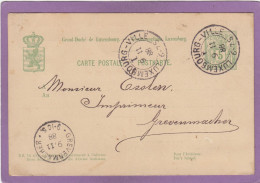 ENTIER POSTAL AVEC REPIQUAGE "LIBRAIRIE DE LA COUR VICTOR BRUCK A LUXEMBOURG" POUR GREVENMACHER. - Entiers Postaux