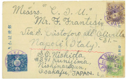 P2786 - JAPAN , 3 COLOR FRANKING 1 ½ SEN POST CARD, UPGRADED TO 4 SEN , FROM OSAKA TO NAPOLI 1921 - Briefe U. Dokumente