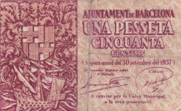 ESPAGNE - 1,5 PESETAS 1937 BARCELONA - Bateau Et Armoirie N° Série B488089 Série B Billet Local De La Guerre Civile - 1-2 Pesetas