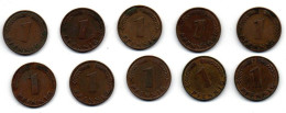 Bank Deutscher Länder - 1 Pfennig - 10 Stück Aus 1948 + 1949 D F G J - Gebraucht Used - 1 Pfennig