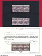 1941 SAN MARINO, N° 213b  Strisce Di Tre  MNH/** VARIETA'  Cert. Raybaudi - Abarten Und Kuriositäten