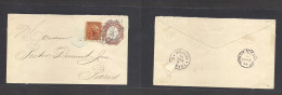 SALVADOR, EL. 1894 (Oct) 5c Brown Stat Env + 5c Adtl, Cancelled In Transit At Panama (3 Nov) To France, Paris (21 Nov) F - Salvador