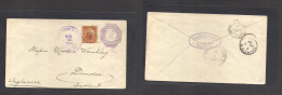 SALVADOR, EL. 1894 (31 March) Santa Ana - Scotland, Dundee (May 2) 10c Lilac Stat Env + Adtl, Tied Lilac Cds. Reverse Tr - Salvador