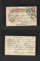 SALVADOR, EL. 1897 (Ene 5)  Santa Ana - UK, Tottenham (23 Jan) Via NY. 2c Brown Stat Illustrated Card + 1c Green Adtl +  - Salvador