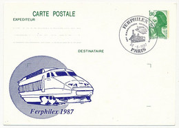 Entier Repiqué - 1,90 Liberté - Ferphilex 1987 (TGV) - PARIS - 22/5/1987 - Cartes Postales Repiquages (avant 1995)
