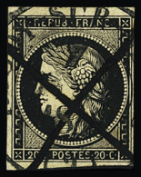 Obl N°3 20c Noir Sur Jaune, Oblitération Càd T14 Du 7 Janvier De Rozoy-sur-Serre (Aisne) Et Croix à La Plume, TB. Signé  - 1849-1850 Cérès