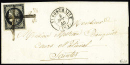 Lettre Belle Croix à La Plume Sur N°3a 20c Noir Sur Blanc, Bien Margé, Sur Lettre Avec T15 Saint Porchaire 9 Janv 49, Ch - 1849-1850 Cérès