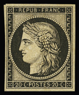 * N°3f 20c Noir, Réimpression De 1862, Neuf * (charnière Propre), Très Frais, TTB - 1849-1850 Ceres