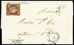 Lettre N°6A 1f Rouge-brun, Bien Margé, Obl. Grille Sur Lettre De Vic-Fezensac, Gers 1851 Pour Lectoure, Qq Points De Rou - 1849-1850 Ceres