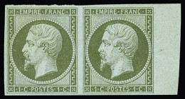 * N°11 1c Olive En Paire Bord De Feuille, Neuve *, Très Frais, TTB - 1853-1860 Napoléon III