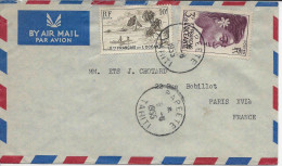1955 Papeete Timbre à 10 Fr Pirogue Et 3 Fr Tête De Femme Sur Lettre Par Avion Pour Paris - Lettres & Documents