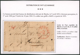 Précurseur - LAC Datée De Fayt + Cachet Dateur "Binche" (1836) & Petite Griffe Rouge FAYT > Louvain / Distance ! - 1830-1849 (Independent Belgium)