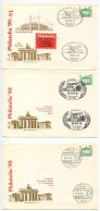 Germany, East 1991 3 50pf. Brandenburg Gate Postal Envelopes, Philatelia '90; Köln, Moers & Berlin Commemorative Pmks - Buste - Usati