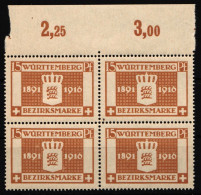 Württemberg 126 Postfrisch 4er Block Vom Oberrand #IK464 - Mint