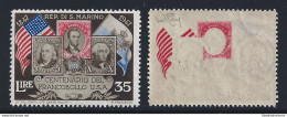 1947 SAN MARINO, Primo Francobollo USA , N° 334fa 35 Lire MNH/**  RARA VARIETA' - Plaatfouten En Curiosa