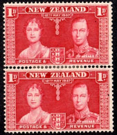 NEW ZEALAND 1937 KGVI 1d Carmine Coronation Vertical Pair SG599 MH - Neufs