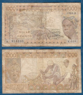 1000 Francs CFA, 1988 A, Côte D' Ivoire, X.019, A 915295, Oberthur, P#_07, Banque Centrale États De L'Afrique De L'Ouest - Stati Dell'Africa Occidentale