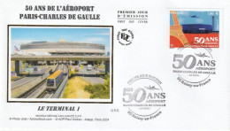 Fdc 2024_Envel. 1er Jour_fdc_soie_ 50 Ans De L'Aéroport Paris Charles-De-Gaulle. PJ 95 Roissy-en-France 15/03/24. - 2020-…