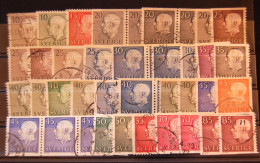 Sweden Suede  - Accumulation Of 40  "King Gustaf VI Adolf Of Sweden" Stamps Used - Oblitérés