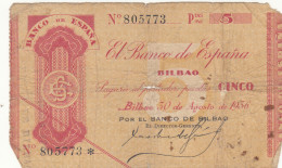 CRBL0120 BILLETE LOCAL BILBAO 5 PESETAS 1936 BC - Other & Unclassified