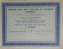 Compagnie Belge Pour L'Industrie De L'aluminium 'Cobeal' - Bruxelles - Certificat De Parts De Fondateur - Non émis -1957 - Industry