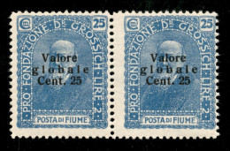 Occupazioni I Guerra Mondiale - Fiume - 1920 - 25 Cent Su 25 Valore Globale (103aa - Celeste Latteo) - Coppia Orizzontal - Autres & Non Classés