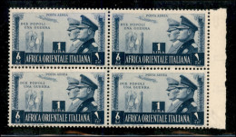 Colonie - Africa Orientale Italiana - 1941 - 1 Lira Fratellanza D'Armi (20) In Quartina - Gomma Integra - Autres & Non Classés