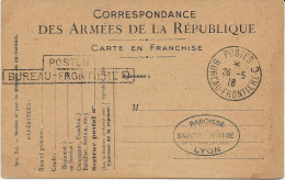 ENTIER POSTAL CARTE DE FRANCHISE CAD BUREAU FRONTIERE C POSTES 28-5-1918 - - Guerre De 1914-18