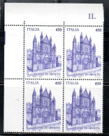 ITALIA REPUBBLICA ITALY REPUBLIC 1997 DUOMO DI ORVIETO CATHEDRAL QUARTINA ANGOLO DI FOGLIO BLOCK MNH - 1991-00: Neufs