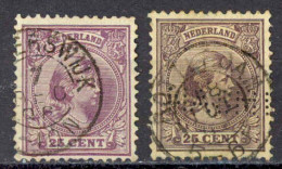 Netherlands Sc# 48-48a Used 1891-1894 25c Dull & Dark Violet King William III - Used Stamps