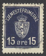 Norway Sc# O3 Used 1926 15o Official Coat Of Arms - Dienstzegels