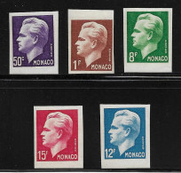 Monaco. 344/48** Non Dentelés, Prince Rainier III. - Variétés