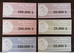 Série De 6 Billets Fantaisies (de Jeu ?)  Années 70 "Maxi Bourse Internationale" Fancy Bank Note - Ficción & Especímenes