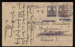 Saargebiet 1920 Saarbrucken 3 Stationery Card To Göttlingen__(8309) - Postwaardestukken