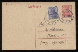 Saargebiet 1920 Heusweiler Stationery Card To Berlin__(8316) - Postal Stationery