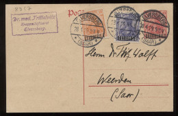 Saargebiet 1929 Elversberg Stationery Card To Wenden__(8317) - Interi Postali