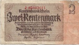 ALLEMAGNE - 2 RENTENMARK 1937 - Otros & Sin Clasificación