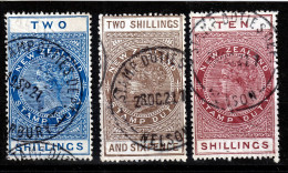 NEW ZEALAND 1882/1914 QV. TAX STAMPS 2/-  2/6   10/-  GOOD USED - Usati